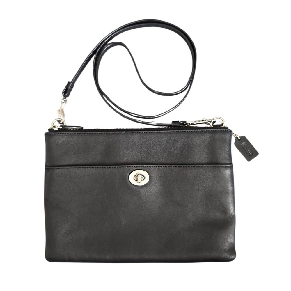 Coach Polly Crossbody Clutch Polished black leather nickel hardware turnlock EUC